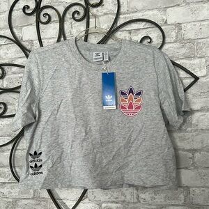 Adidas Originals gray crop top with trefoil logos Large